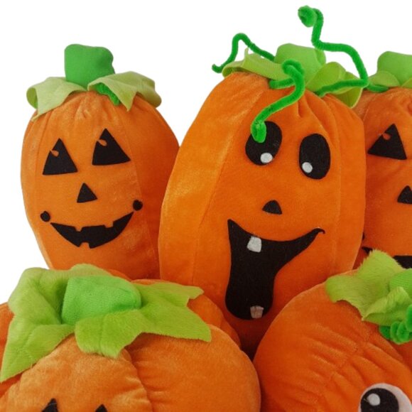 Lot of 5 Plush Stuffed Pumpkins Home Halloween Decoration Autumn Party Decor - Picture 2 of 5